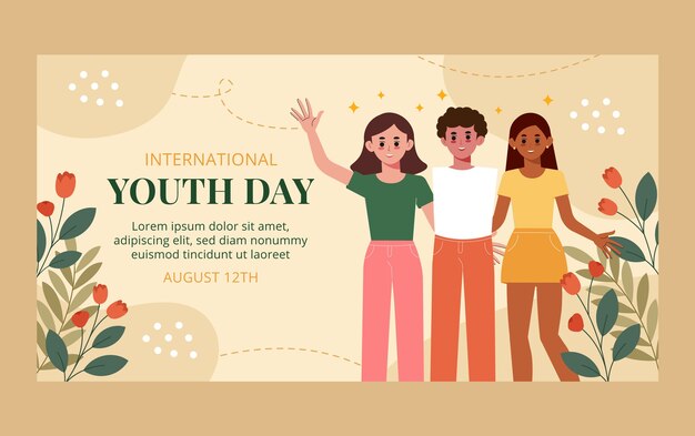Modelo de postagem de mídia social de dia internacional da juventude plano