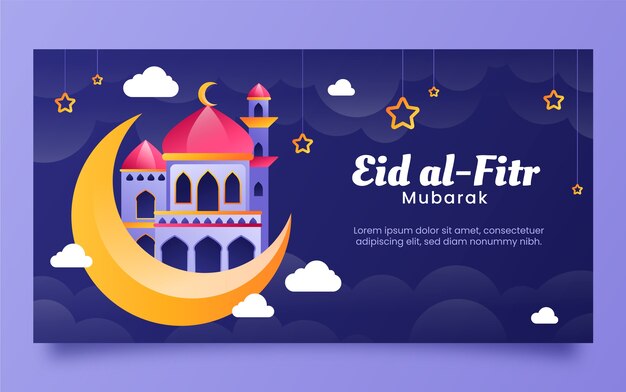 Vetor grátis modelo de postagem de mídia social de eid al-fitr com templo e lua crescente