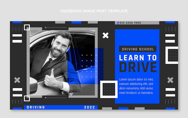 Vetor grátis modelo de postagem de mídia social de escola de condução plana