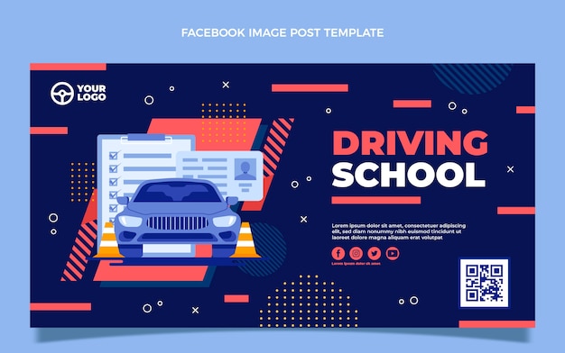Vetor grátis modelo de postagem de mídia social de escola de condução plana