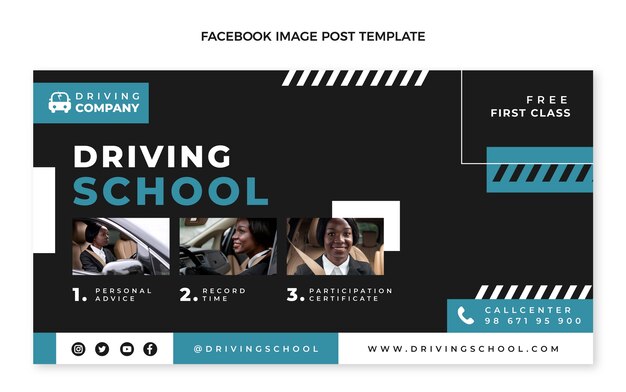 Modelo de postagem de mídia social de escola de condução plana