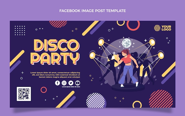 Modelo de postagem de mídia social de festa discoteca plana