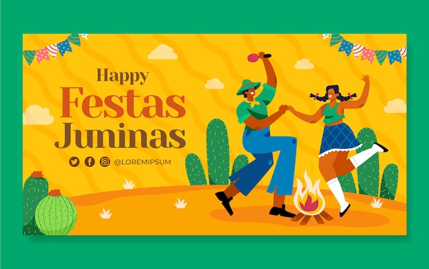 Modelo de postagem de mídia social de festas juninas planas