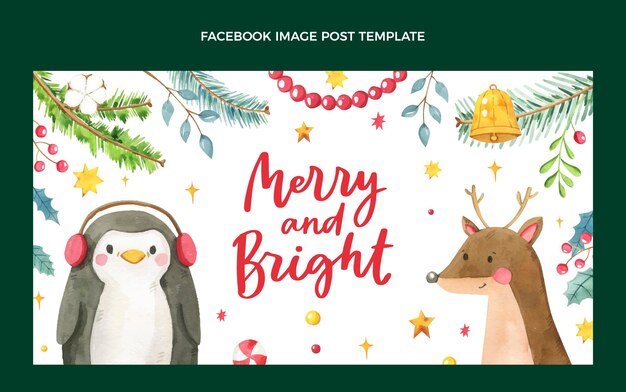 Modelo de postagem de mídia social de Natal em aquarela