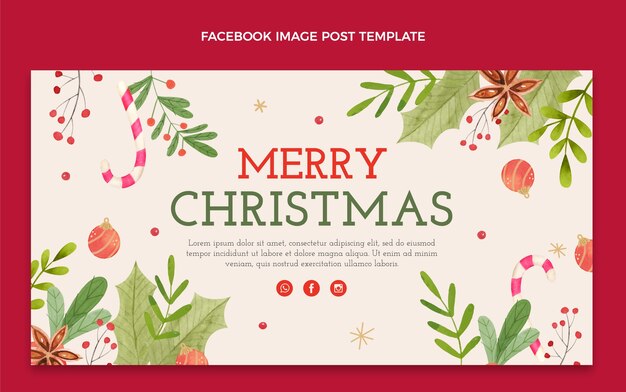 Modelo de postagem de mídia social de Natal em aquarela