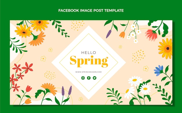 Modelo de postagem de mídia social de primavera plana