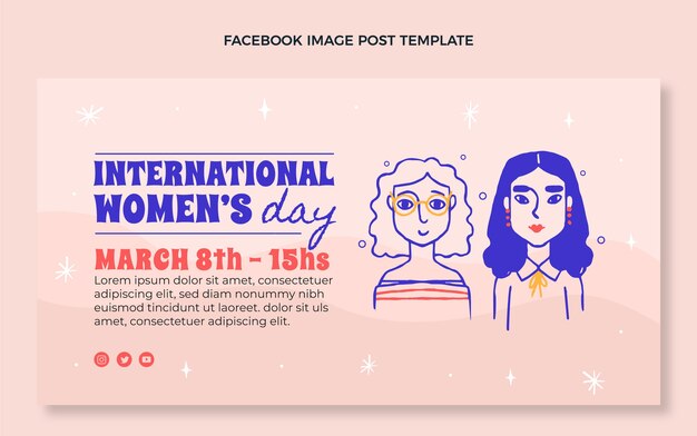 Modelo de postagem de mídia social do dia internacional da mulher desenhada à mão