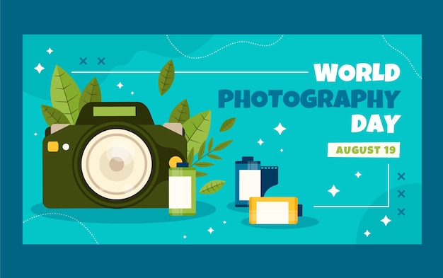 Modelo de postagem de mídia social do dia mundial da fotografia plana