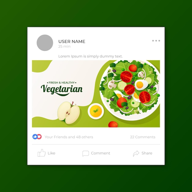 Modelo de postagem de mídia social gradiente de comida vegetariana