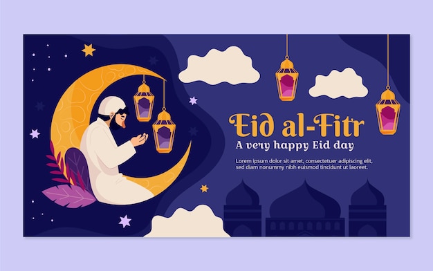 Vetor grátis modelo de postagem de mídia social plana eid al-fitr