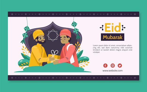 Vetor grátis modelo de postagem de mídia social plana eid al-fitr