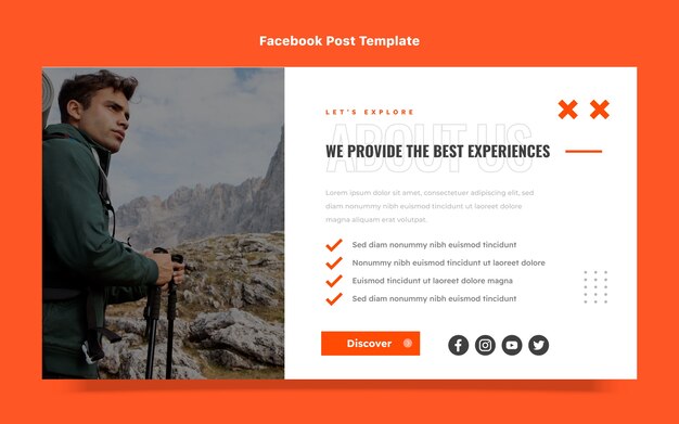 Modelo de postagem do Facebook de trekking de design plano