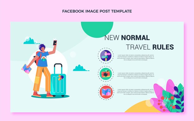 Modelo de postagem do Facebook de viagens em design plano