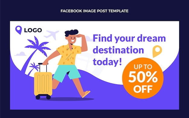 Vetor grátis modelo de postagem do facebook de viagens em design plano