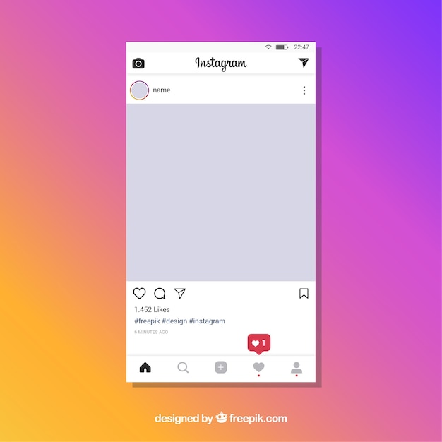 Modelo de postagem do Instagram com notificações