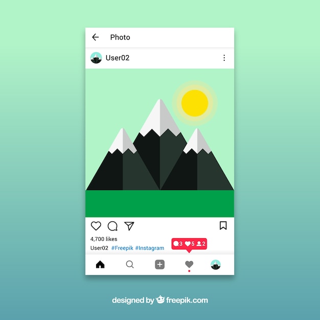 Modelo de postagem do instagram com notificações