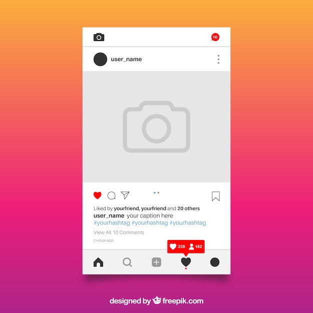 Modelo de postagem do instagram com notificações