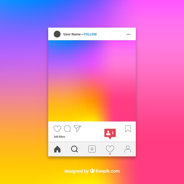 Modelo de postagem do instagram com notificações