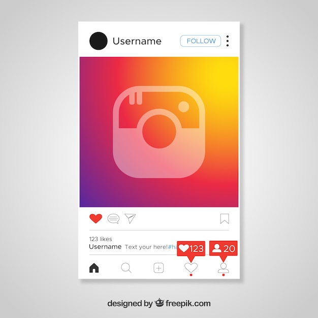 Modelo de postagem do Instagram com notificações