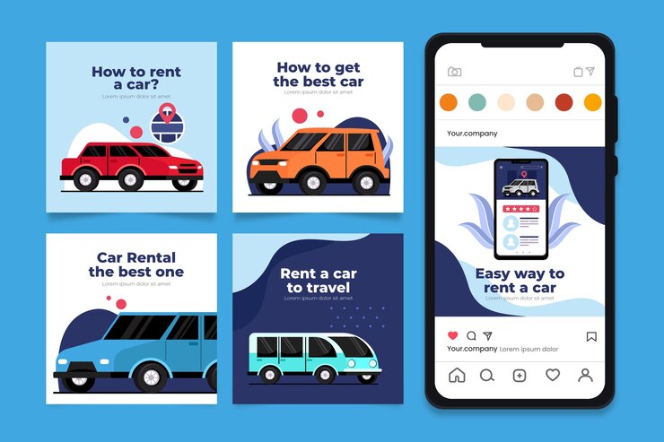 Vetor grátis modelo de postagem do instagram de serviço de aluguel de carros