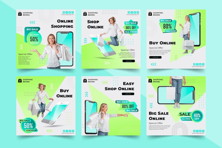 Vetor grátis modelo de postagem do instagram para compras online