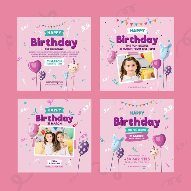 Modelo de postagem no Instagram para aniversário das crianças