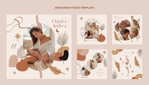 Vetor grátis modelo de postagens de instagram de casamento desenhado à mão