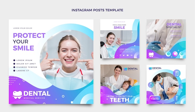 Vetor grátis modelo de postagens do instagram de clínica odontológica gradiente