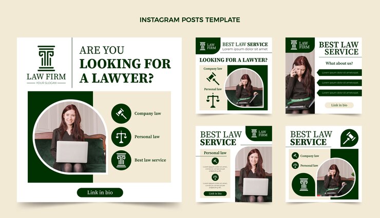 Vetor grátis modelo de postagens do instagram de escritório de advocacia de design plano