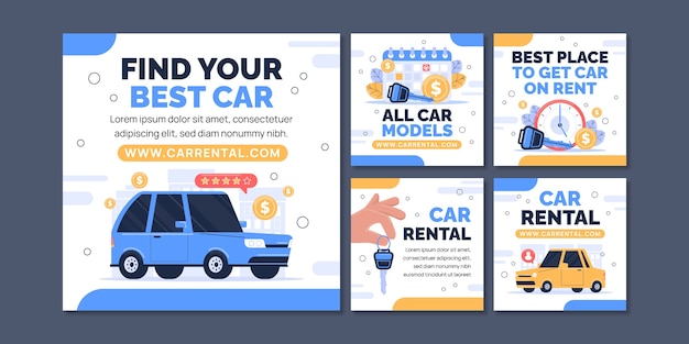 Vetor grátis modelo de postagens do instagram de serviço de aluguel de carros
