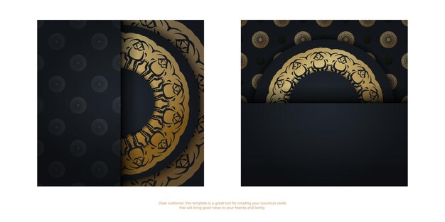 Modelo de postal na cor preta com um luxuoso padrão dourado para a sua marca.