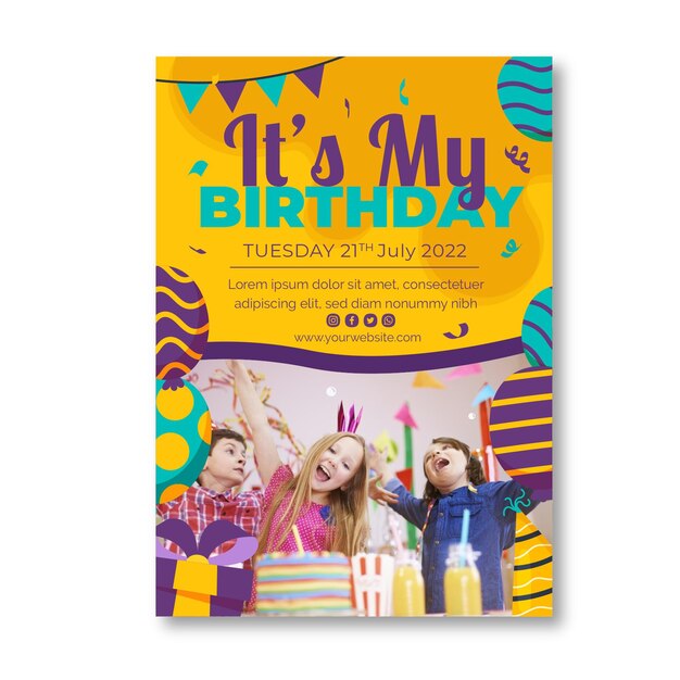 Modelo de pôster de aniversário infantil