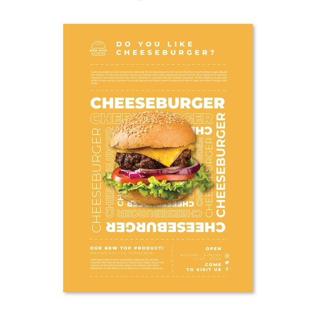 Vetor grátis modelo de pôster de comida americana com foto de hambúrguer