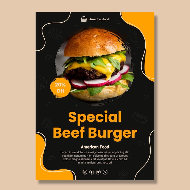 Modelo de pôster de comida americana deliciosa