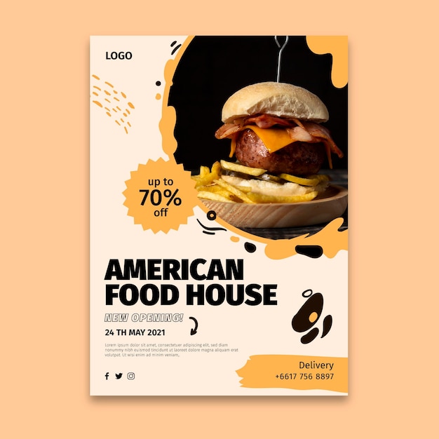 Modelo de pôster de comida americana