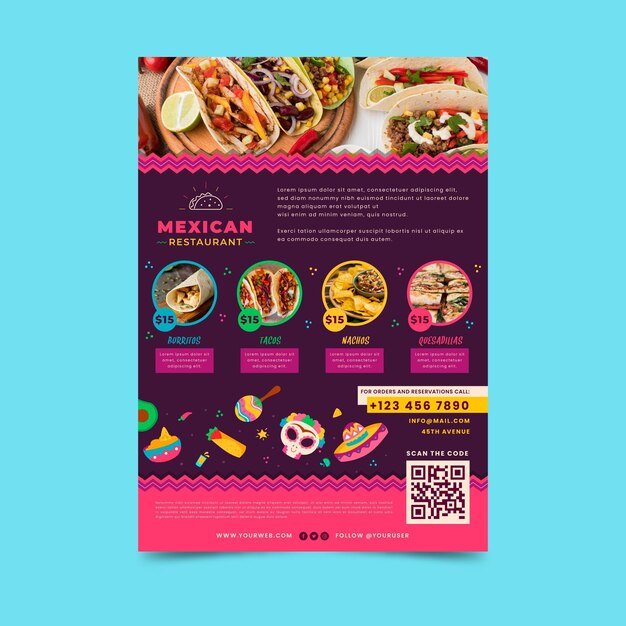 Modelo de pôster de comida mexicana com foto