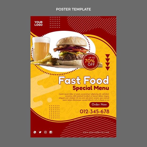 Modelo de pôster de fast food de design plano