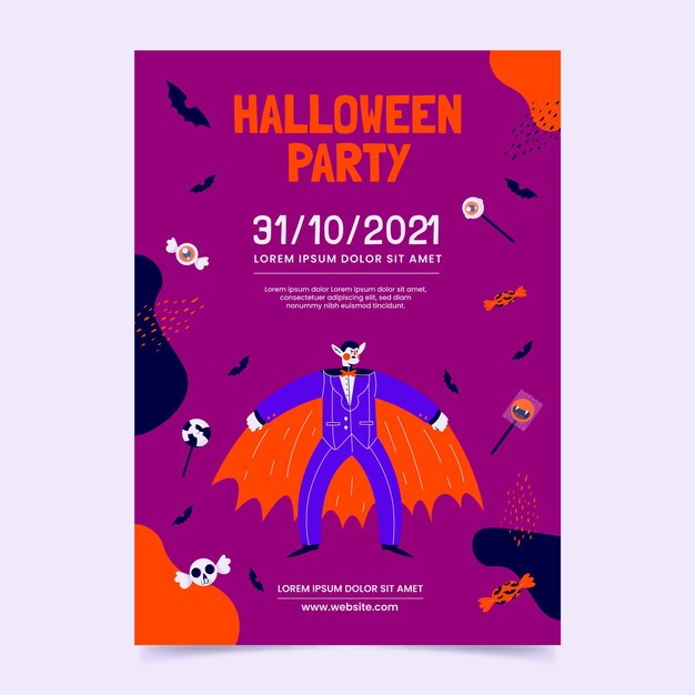 Modelo de pôster de festa de halloween desenhado à mão