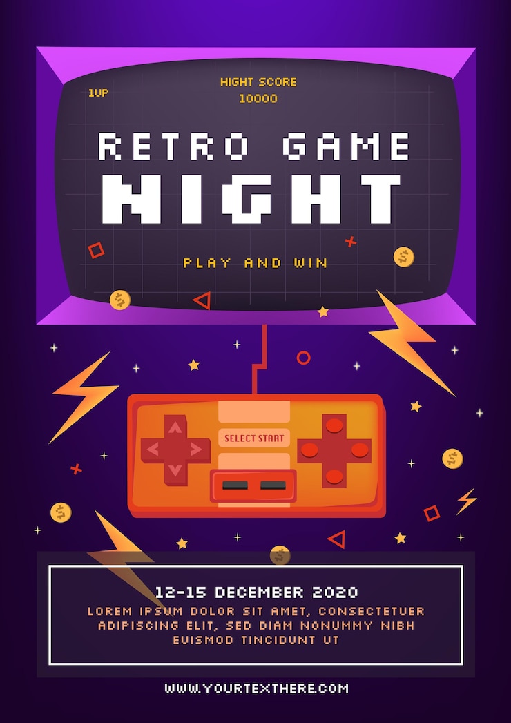 Vetor grátis modelo de pôster de jogos retrô
