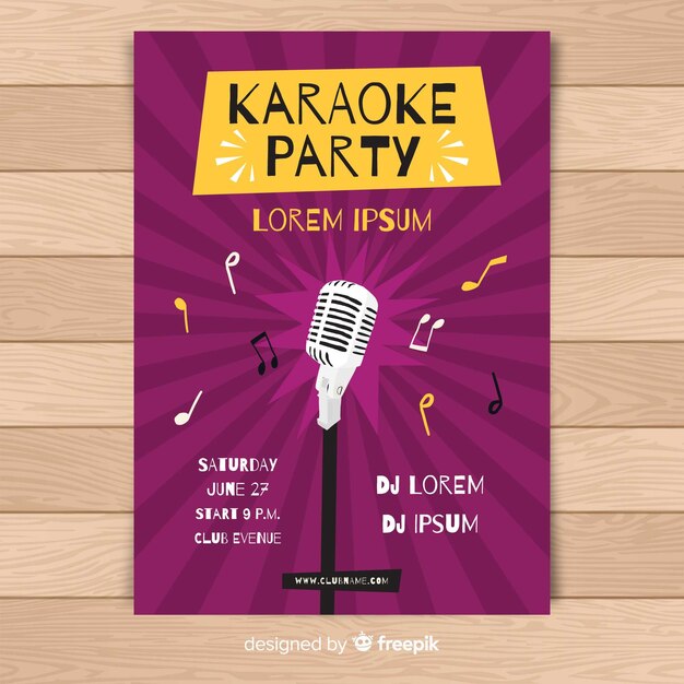 Modelo de pôster de karaoke desenhada de mão