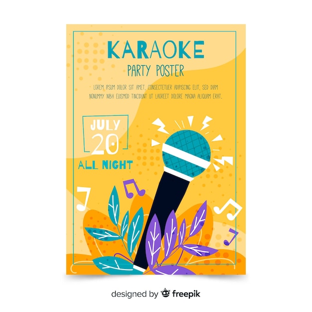 Modelo de pôster de karaoke desenhada de mão