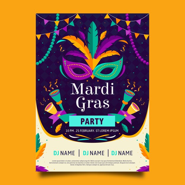 Modelo de pôster de mardi gras de design plano