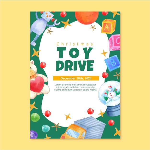 Modelo de pôster drive de brinquedo de Natal em aquarela