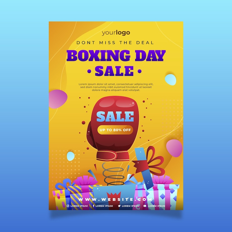 Vetor grátis modelo de pôster gradiente vertical de boxing day sale