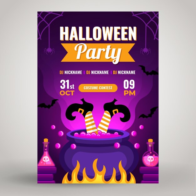 Modelo de pôster plano de festa vertical de halloween
