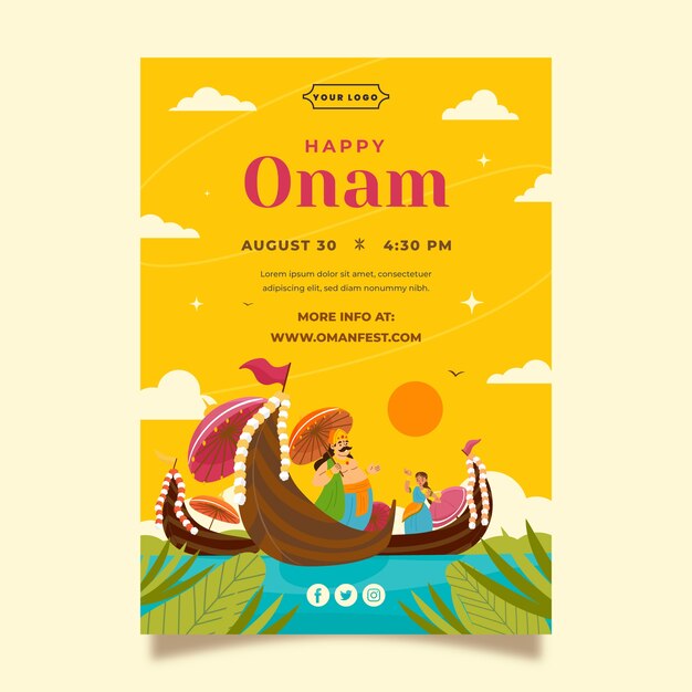 Modelo de pôster plano para celebração onam