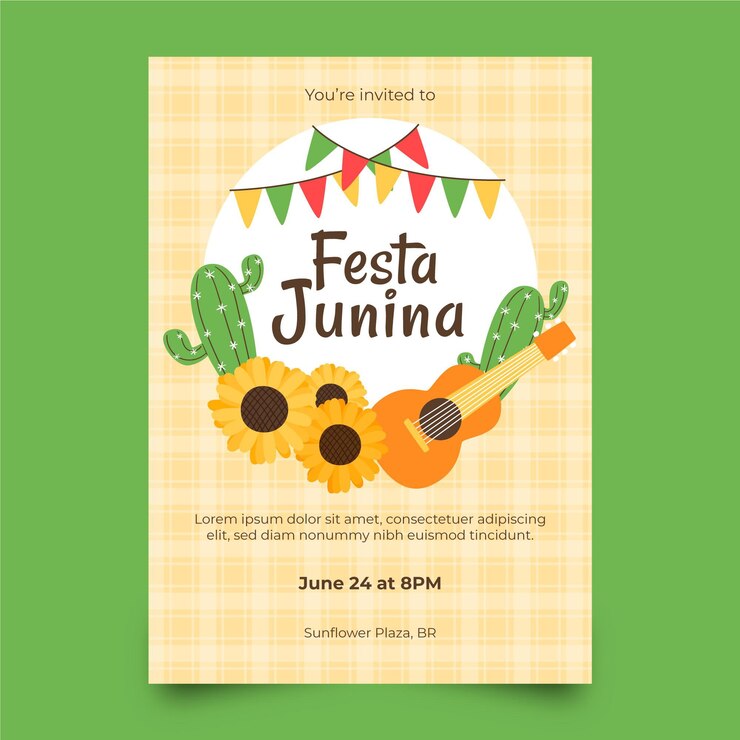 Vetor grátis modelo de pôster vertical de festa junina desenhada à mão
