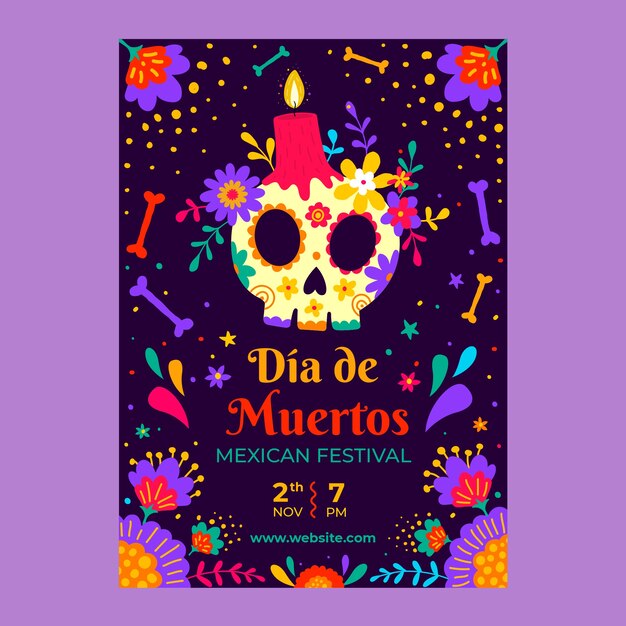 Modelo de pôster vertical desenhado à mão dia de muertos