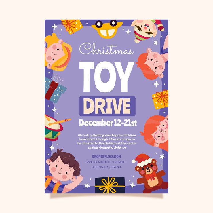 Vetor grátis modelo de pôster vertical desenhado para brinquedo de natal plano desenhado à mão
