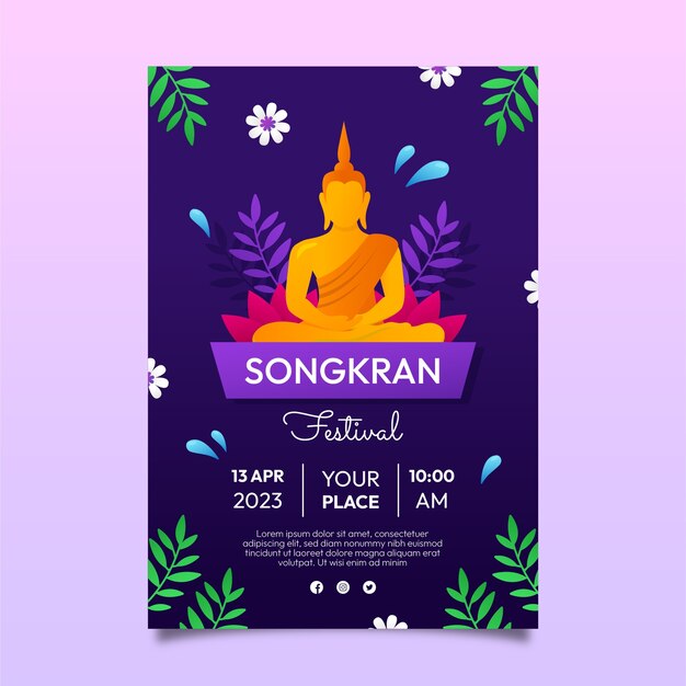 Modelo de pôster vertical gradiente para celebração do festival de água songkran